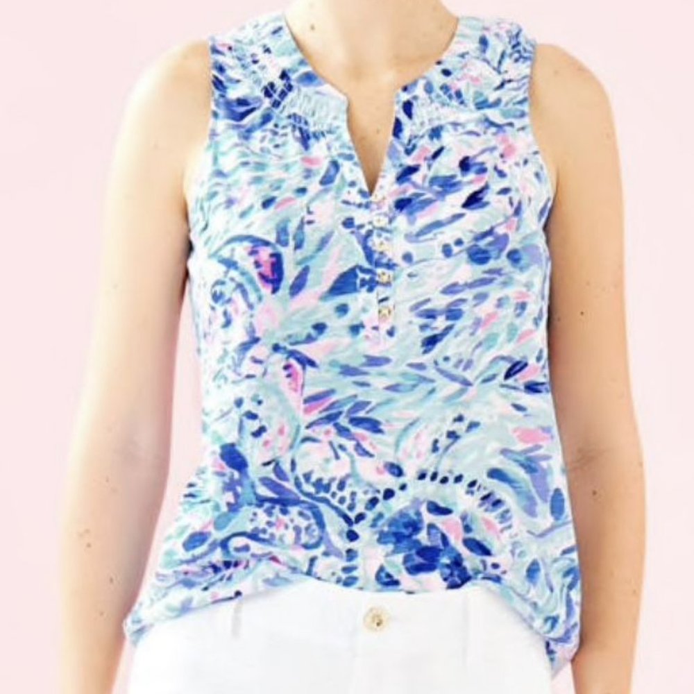 Lilly Pulitzer Essie Top - Party Wave - EUC - XS